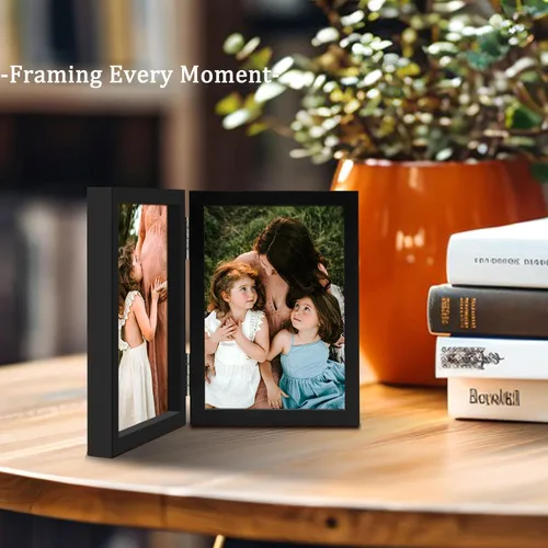 Miniatura 6 de Marcos de Fotos Dobles con Bisagras de 3.5 x 5 Marcos de Fotos Plegables con Soporte Vertical (Negro)