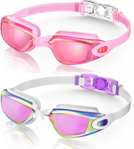 Miniatura 19 de Aegend - Gafas de natación, paquete de 2 gafas de natación sin filtraciones, para adultos, hombres, mujeres y jóvenes Negro claro y rosa rojo claro