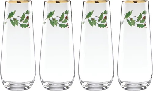 Miniatura 13 de Lenox Vasos altos con diseño navideño, copas para vino, Set de 4, 16 onzas, Transparente