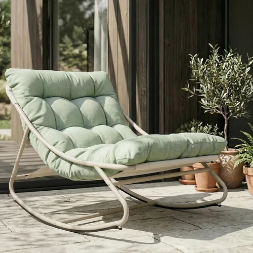 Miniatura 9 de Silla mecedora para exteriores Grand Patio, mecedora de salón de metal con cojín grueso, balancín moderno y cómodo para patio, porche, terraza, Beige