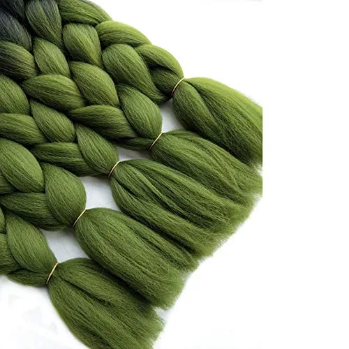Miniatura 4 de Extensiones de cabello sintético trenzado de 24 pulgadas, color negro a verde oliva, dos tonos, color degradado, trenzas jumbo, paquete de 5 Negro