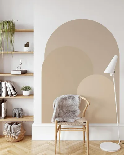 Miniatura 6 de Calcomanía de pared moderna de arco beige arena, adhesivo para pared de arco para despegar y pegar, mural bohemio autoadhesivo extraíble, calcomanía