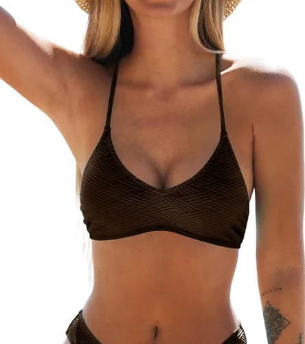 Miniatura 48 de CUPSHE - Parte superior de bikini para mujer; traje de baño superior con diseño cruzado, tirantes delgados y escote en V