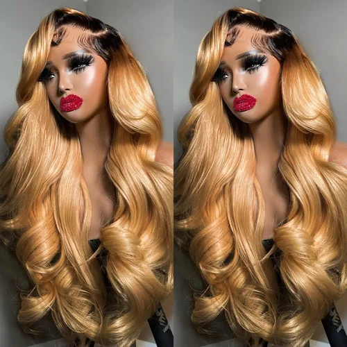 Miniatura 2 de BAIICS Pelucas de cabello humano rubio miel con encaje frontal transparente HD de 13 x 6 pulgadas, peluca frontal de encaje transparente HD 12A