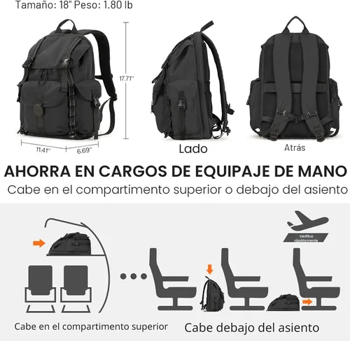 Miniatura 5 de Mochila de viaje mixi, mochila de cabina, mochila para laptop, aprobada para vuelos, mochila ligera para senderismo, mochila de negocios al aire