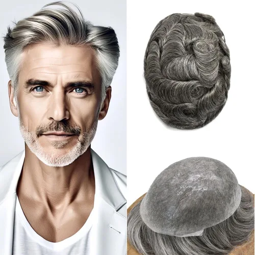 Miniatura 67 de FNY HAIR - Tupé para hombres, sistema de cabello humano, piel ultrafina, PU con bucle en V, prótesis de cabello natural para hombres, #1B05 1B# OFF