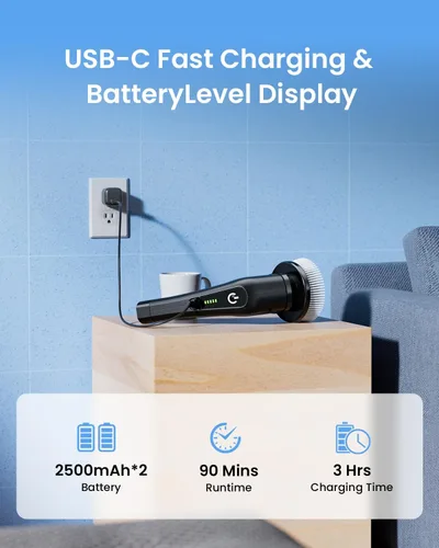 Miniatura 5 de Leebein Limpiador eléctrico giratorio, cepillo de limpieza inalámbrico con 8 cabezales de cepillo reemplazables, limpiador eléctrico para bañera