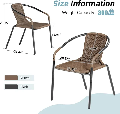 Miniatura 3 de Amopatio Juego de 6 sillas de comedor al aire libre, sillas apilables para patio al aire libre, sillas de ratán para patio, porche, terraza, jardín