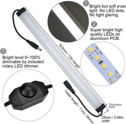 Miniatura 4 de Luces LED Litever bajo clóset, Blanco, LL-008-6P, 31.00watts, 120.00 volts Cable negro- Luz diurna blanca 5000K