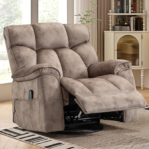 Miniatura 7 de INZOY Sillón Reclinable Balancín de Gran Tamaño con Calor y Vibración, Silla Reclinable Mecedora Giratoria Manual con Masaje Vibratorio, Sillón