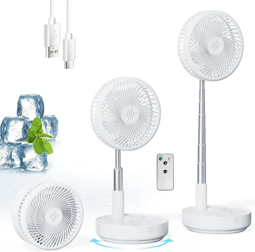 Miniatura 9 de Ventilador portátil oscilante de viaje, 10400mAh, funciona con pilas, recargable por USB, ventilador de piso, mesa, escritorio con control remoto, 4