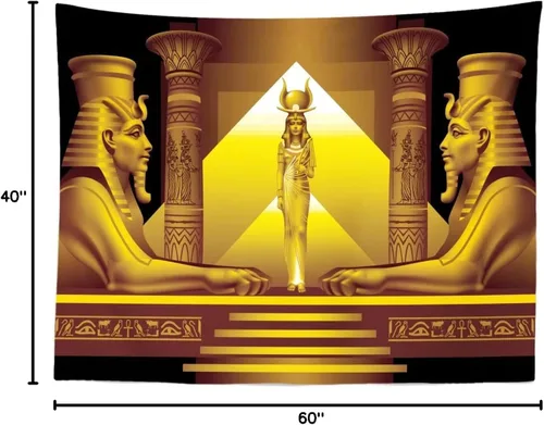 Miniatura 7 de BELECO Tapiz de pirámide egipcia dorada, tapiz de diosa egipcia, faraón egipcio, esfinge, reina Cleopatra, tapiz colgante de pared, templo egipcio