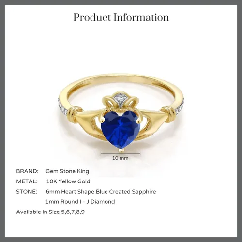 Miniatura 52 de Gem Stone King Anillo de compromiso claddagh celta irlandés de oro amarillo de 10 quilates con piedra preciosa en forma de corazón de 0.236 in