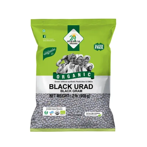 Orgánico Urad Dal Black Entero 2 libras, frijoles negros mate o lentejas negras, certificado orgánico USDA - 24 Mantra Organic