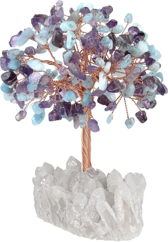 Miniatura 10 de Nupuyai Árbol de cristal de cuarzo rosa curativo hecho a mano con racimo de cuarzo de roca, árbol de dinero bonsái de piedra energética, decoración