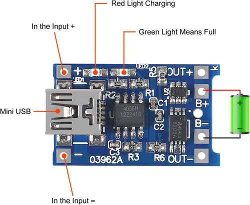 Miniatura 4 de 20 unids 18650 batería de litio placa de carga TP4056 Mini USB placa de carga 5 V 1 A con protección Dual Funciones TP4056 módulo de carga