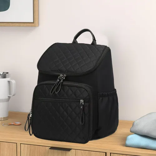 Miniatura 7 de LORADI Mochila ligera para pañales con clips para cochecito, bolsillos aislados, artículos esenciales para baby shower, color negro