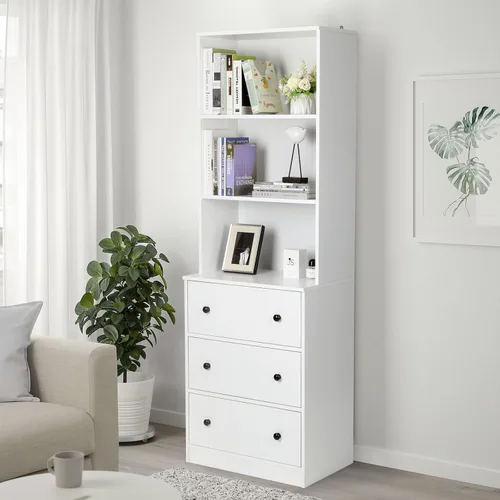 Miniatura 6 de VOWNER Archivador vertical, estantería moderna de 3 niveles con 3 cajones grandes, archivador de madera con estante de almacenamiento abierto