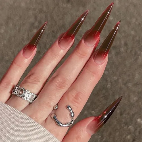 Miniatura 25 de Uñas postizas a presión para Halloween, con forma de hueso gótico, de terror, de cobertura completa, color blanco y negro, acrílico, para fiestas