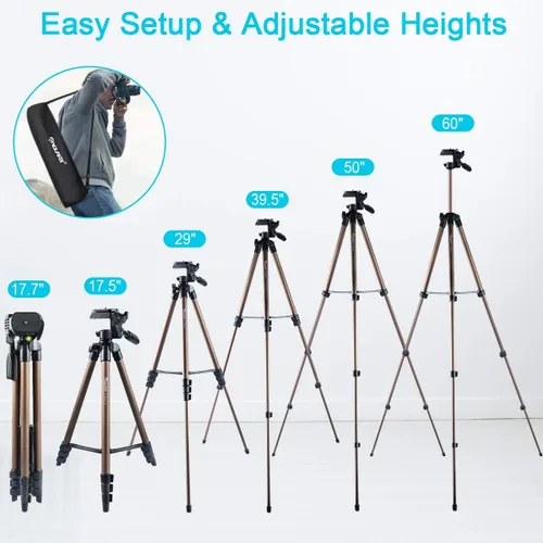 Miniatura 6 de Endurax Trípode de 60'' para Cámara Canon Nikon DSLR, Trípode para Teléfono con Cámara con Soporte Universal, Bolsa de Transporte, Carga Máx. 6.6