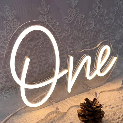 Miniatura 5 de Número de mesa de cumpleaños de un año de edad, lámpara de escritorio, luz nocturna, letra de boda, letrero de neón LED, decoración de mesa de boda