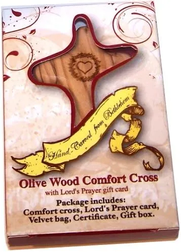 Miniatura 2 de Holy Land Market Cruz reconfortante de madera de olivo grabada con corona de espinas y corazón, caja de regalo, bolsa de terciopelo y tarjeta