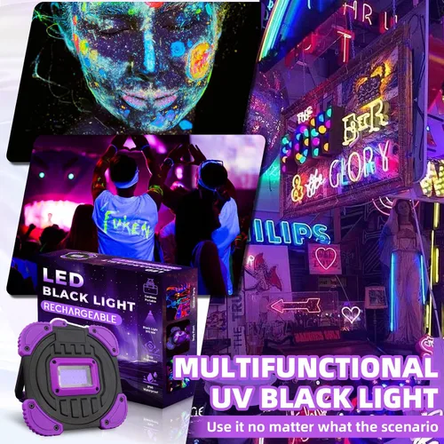 Miniatura 7 de Luz LED negra recargable, inalámbrica de 395 nm, luces negras alimentadas por batería, pintura corporal, pesca, fiesta de Halloween, fiesta de neón