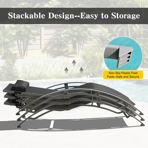 Miniatura 5 de Domi - Juego de 2 sillas de piscina, tumbona para exteriores con mesa auxiliar, silla reclinable ajustable de aluminio para terraza, piscina, playa