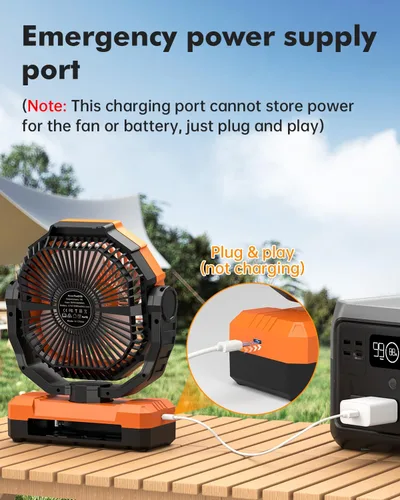 Miniatura 7 de Ventilador de camping 3 en 1 - Ventilador recargable con batería desmontable y gancho con luz para tienda de campaña, al aire libre - Ventilador