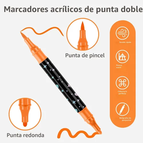 Miniatura 2 de Juego de rotuladores de pintura acrílica de doble punta de 24 colores, puntas acrílicas multifuncionales con cuerpo de bolígrafo láser, bolígrafos