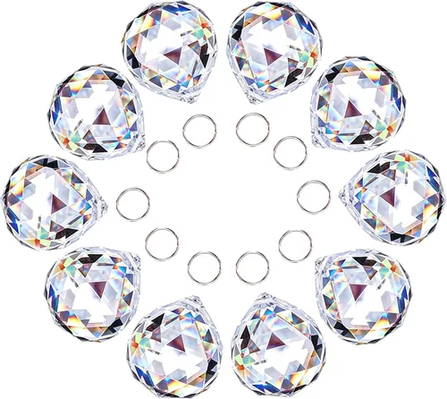 Crystalsuncatcher - 10 piezas de lámpara de araña de cristal de cristal, piezas de prismas de cristal arcoíris, piezas de bricolaje, adornos de bola