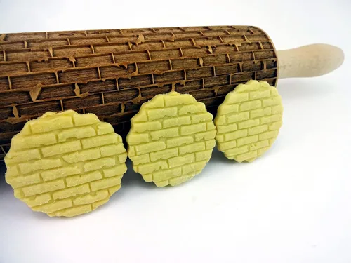 Miniatura 5 de Rodillo de Repostería con Relieve de LADRILLOS. Rodillo para Masa Grabado con Láser con Patrón de Pared para Galletas en Relieve o Cerámica por