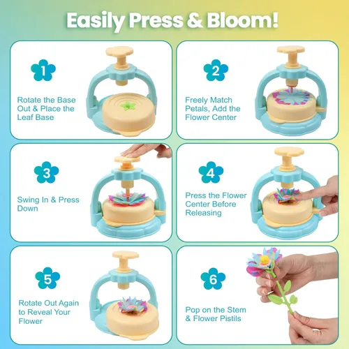 Miniatura 6 de Kit de manualidades de flores para niños de 4 a 8 años – Ramo de tela DIY juguete para niñas y niños – Regalo STEM reutilizable sin pegamento – Haz