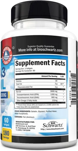 Miniatura 7 de Suplemento de aceite de pescado Omega 3 de triple fuerza, 2250 mg de ácidos grasos EPA DHA Omega 3 de pescado fresco capturado silvestre, fórmula