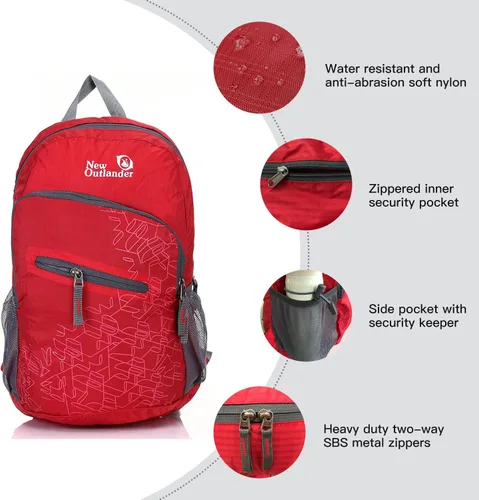 Miniatura 3 de Mochila duradera y ligera de 5.3 galones/8.7 galones para viajes y senderismo. Rojo