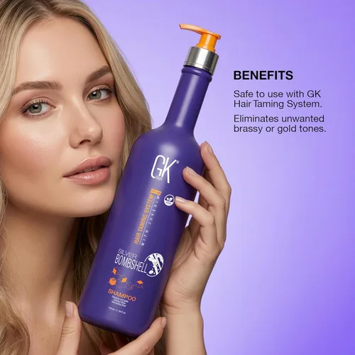 Miniatura 7 de GK HAIR Champú plateado con vitamina B5, 24 onzas, elimina los tonos amarillos y naranjas de cabello rubio, gris y plateado Champú tonificante