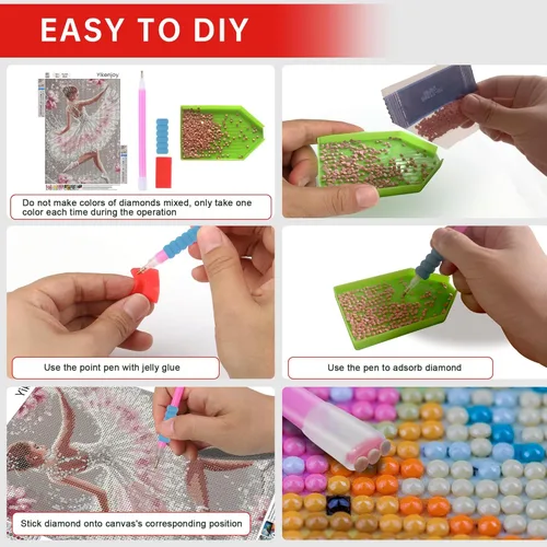 Miniatura 8 de Yikenjoy Kits de arte de diamantes de bailarina para adultos – Kit de pintura de diamante de bailarina 5D para principiantes, decoración de pared