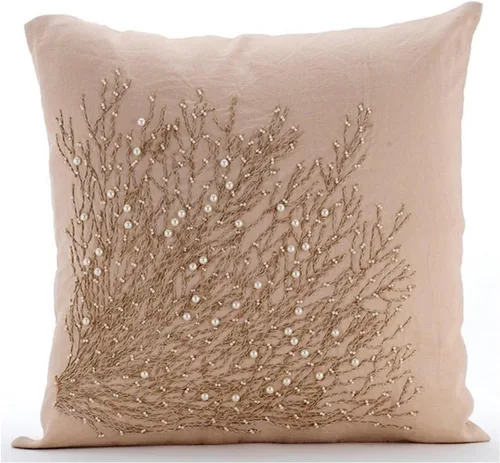Miniatura 25 de HomeCentric Funda de almohada geométrica beige, 12 x 12 pulgadas, cuadrado de lino y algodón, círculos contemporáneos de Pascua, círculo de la vida