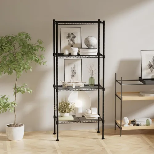 Miniatura 6 de Estantería de 4 niveles, capacidad de 80 kg por estante, altura ajustable, estantes estrechos de almacenamiento, estanterías de metal resistentes