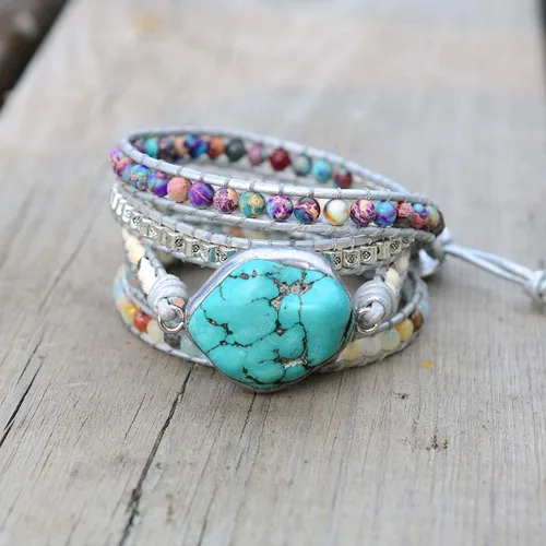 Miniatura 62 de ZOSOJONA - Pulseras bohemias hechas a mano de piedra natural, que dan vuelta, con cuentas de cristal de turquesa