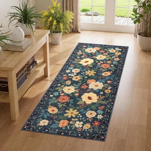 Miniatura 91 de DUKINO Alfombra de área de 6 x 9 pies, alfombra floral para sala de estar, ligera, antideslizante, lavable, alfombra de interior de pelo bajo