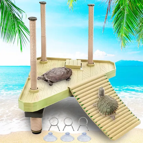 Miniatura 11 de Keedolla Pequeño Muelle Flotante de Reptil Acuático Plataforma de Toma de Sol para Acuario, Plataforma Decorativa de Reptil Acuario con Rampa