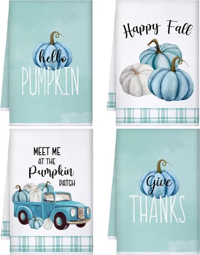 Miniatura 8 de Sratte 4 piezas de toallas de cocina de Acción de Gracias, toallas de mano de otoño 16 x 24 pulgadas, paño de cocina de calabaza, gnomo de otoño