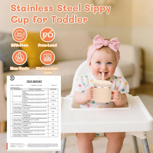 Miniatura 3 de BUSOHA Vasos para sorber de acero inoxidable, 3 en 1 de silicona para niños pequeños, vaso de paja para bebés con cepillo para niños con tapa