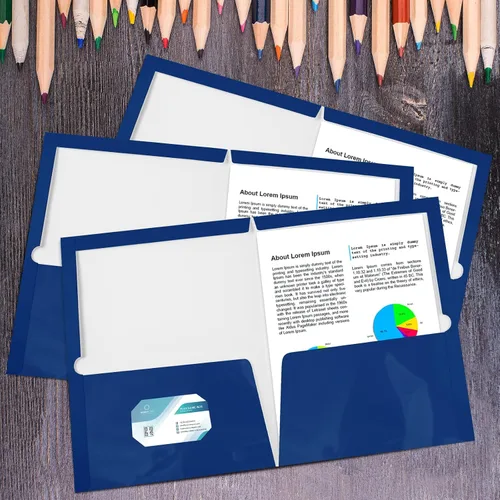 Miniatura 5 de Yeaqee Paquete de 100 carpetas a granel con 2 bolsillos, carpetas de papel laminado brillante, tamaño carta, tamaño carta, dos bolsillos, Azul