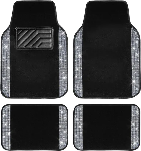 Miniatura 10 de CAR PASS - Alfombras de coche con diamantes brillantes, alfombrillas de suelo de diamantes de imitación con purpurina brillante con almohadilla