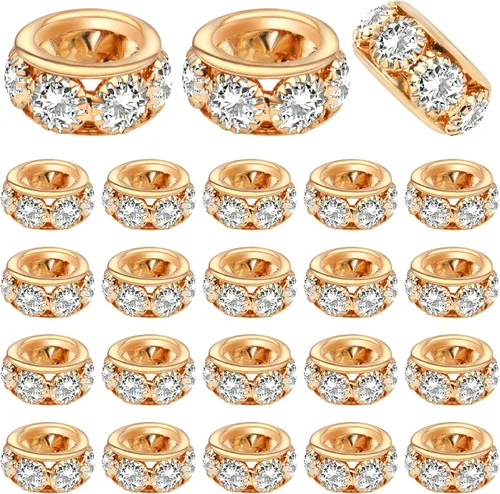 Miniatura 9 de BronaGrand 40 cuentas espaciadoras europeas de diamantes de imitación de 0.315 pulgadas (0.315 in), cuentas espaciadoras de cristal para bricolaje