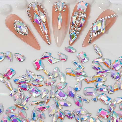 Miniatura 4 de Diamantes de imitación para uñas, 300 piezas de cristales AB, gemas de múltiples formas, diamantes de imitación de parte trasera plana, para arte