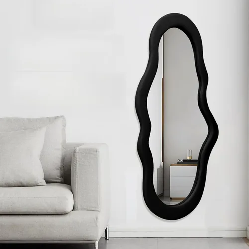 BST FURNH Espejo de marco negro con forma de nube, 44 x 21 pulgadas, espejo alto montado en la pared para dormitorio, baño, sala de estar