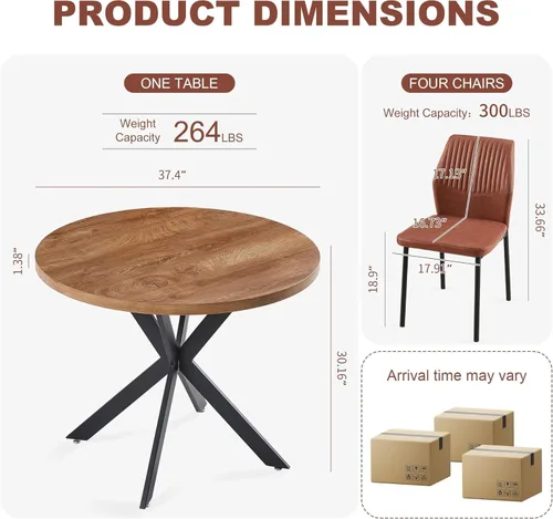 Miniatura 7 de Juego de mesa de comedor redonda de 37 pulgadas para 4, juego de café pequeño moderno de mediados de siglo para comedor, cocina y apartamento